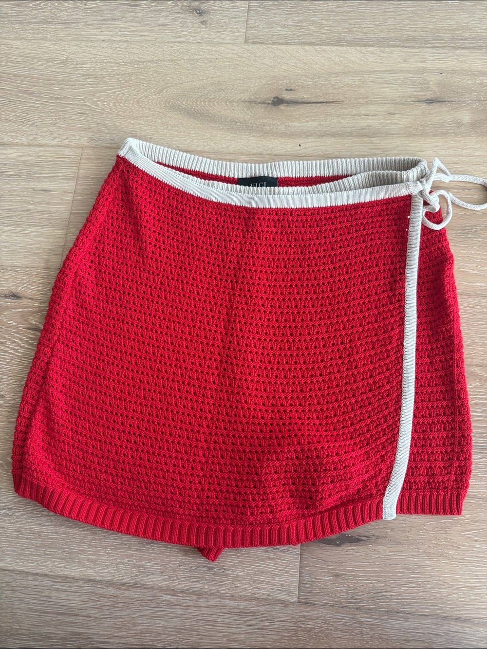 Red Knit Wrap-Style Women’s Shorts with Contrast Trim